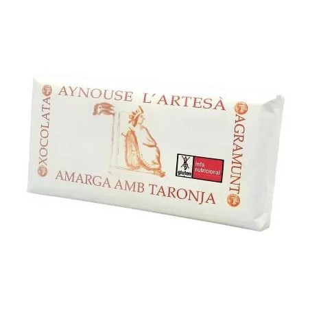 Chocolate Aynouse 90% Amargo con Naranja. Producto artesano 100% presentado en ladrillo de 100 gramos.